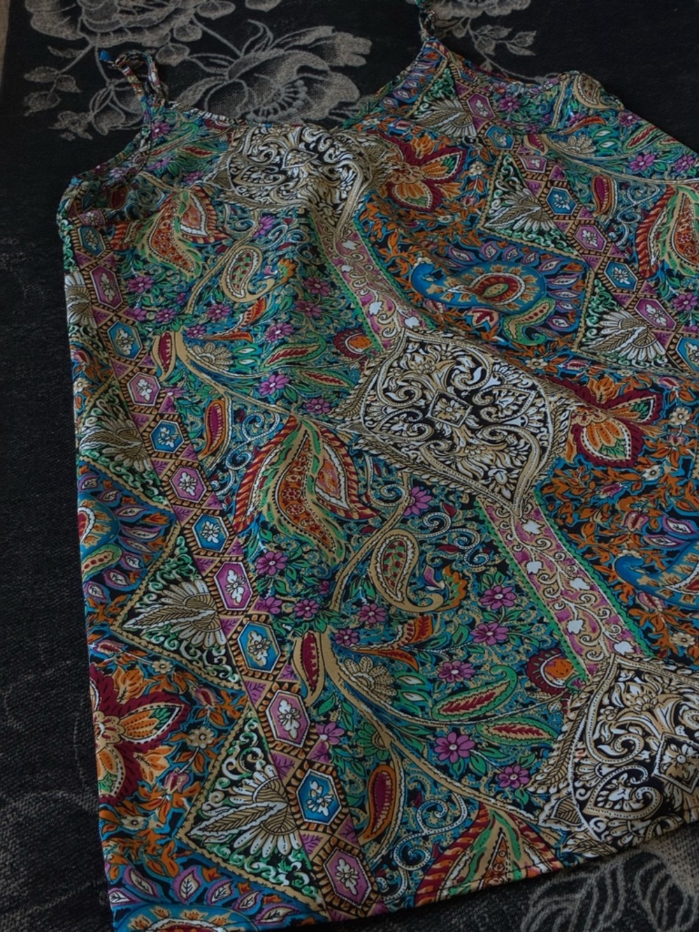 SHEIN Teal Purple Orange Paisley Slip Dress - Picture 8 of 10